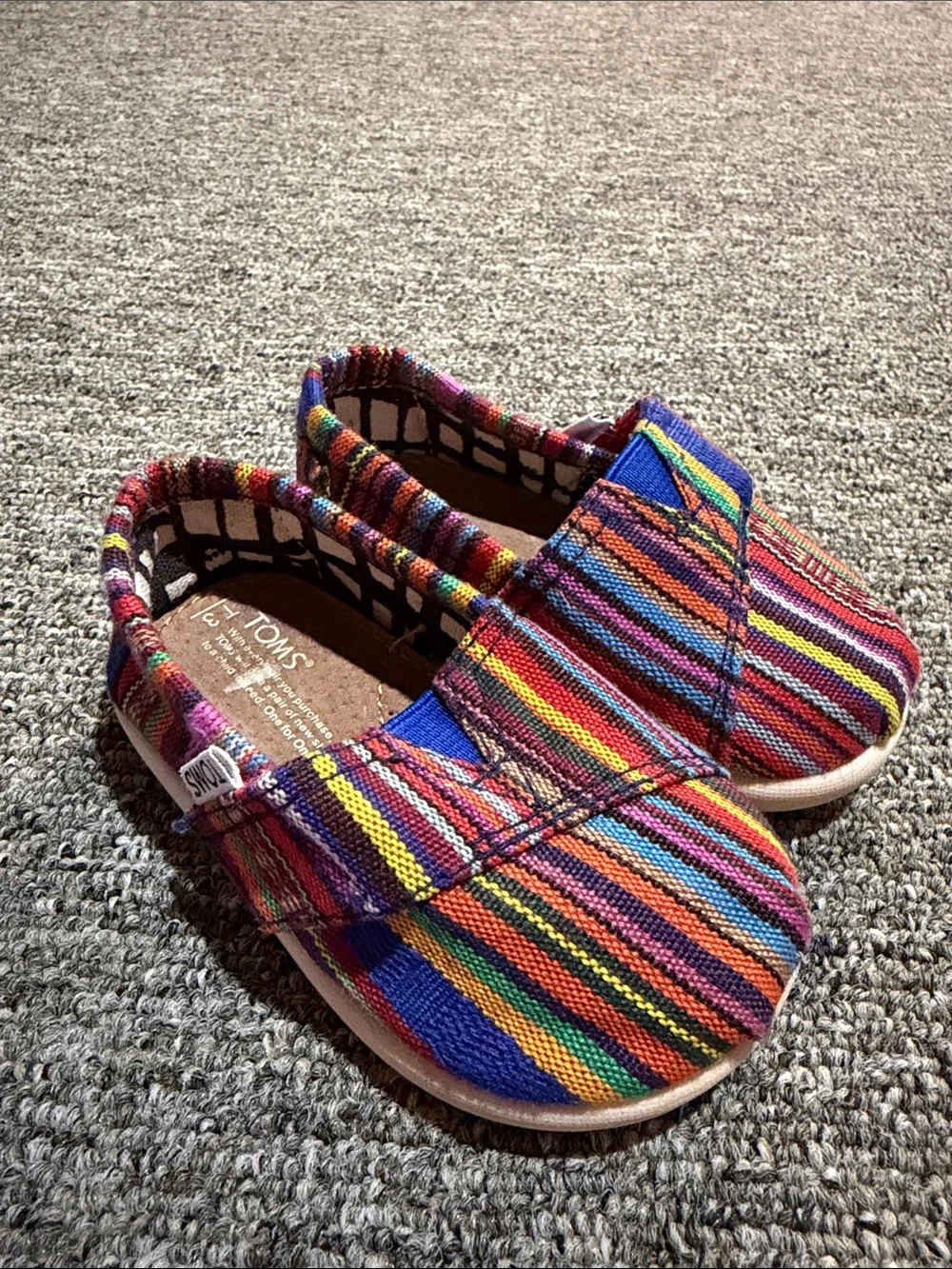 TOMS Kids Colorful Striped Canvas Slip-Ons